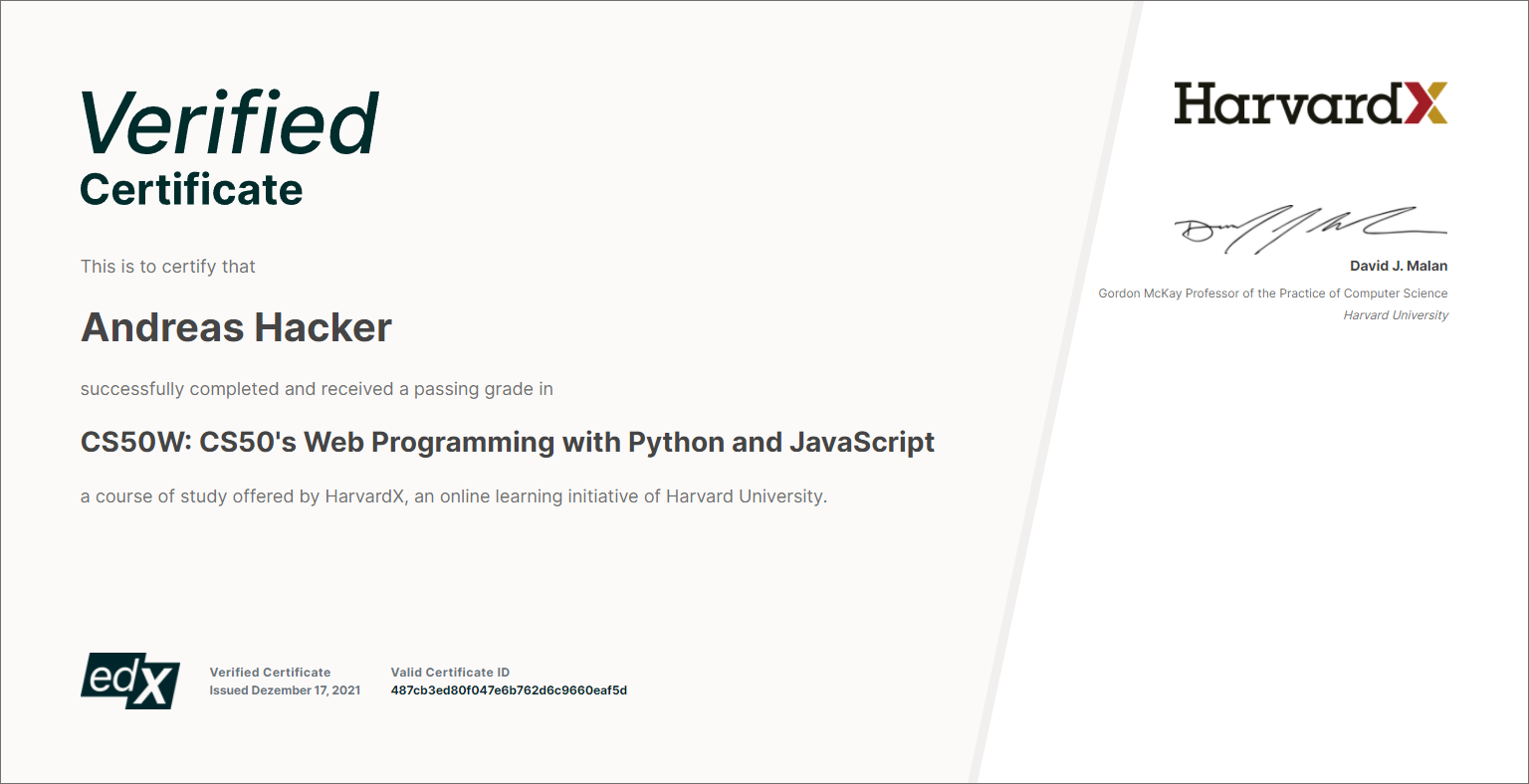 CS50W Verified Certificate