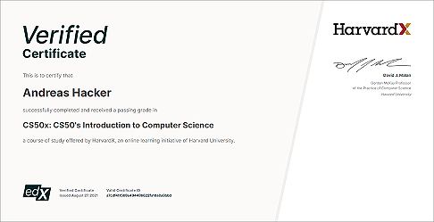 CS50x Verified Certificate