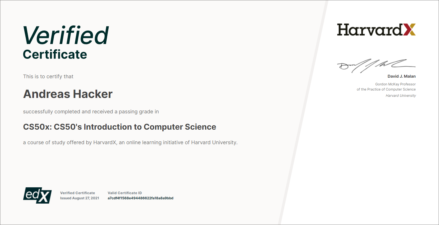 CS50x Verified Certificate